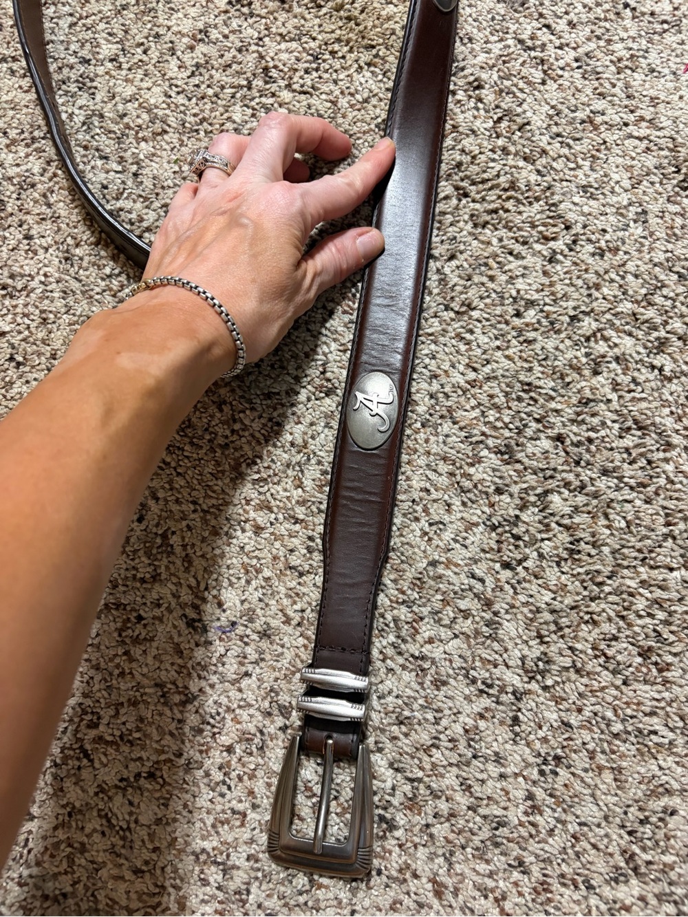 Men's Brown Leather Belt with Silver Buckle sz 40 Zep-Pro University of Alabama